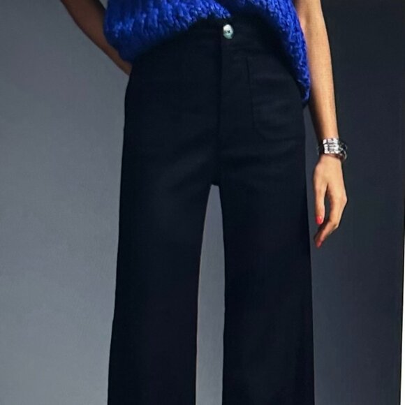 AnthropoloThe Colette Linen Blend Crop Wide-Leg Pants by Maeve in Black Size 32T - Picture 1 of 6